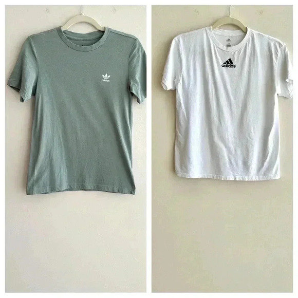 Set of 2 adidas Kids Logo Graphic Short Sleeve White/Sage Green T-Shirts, Medium - Picture 1 of 16